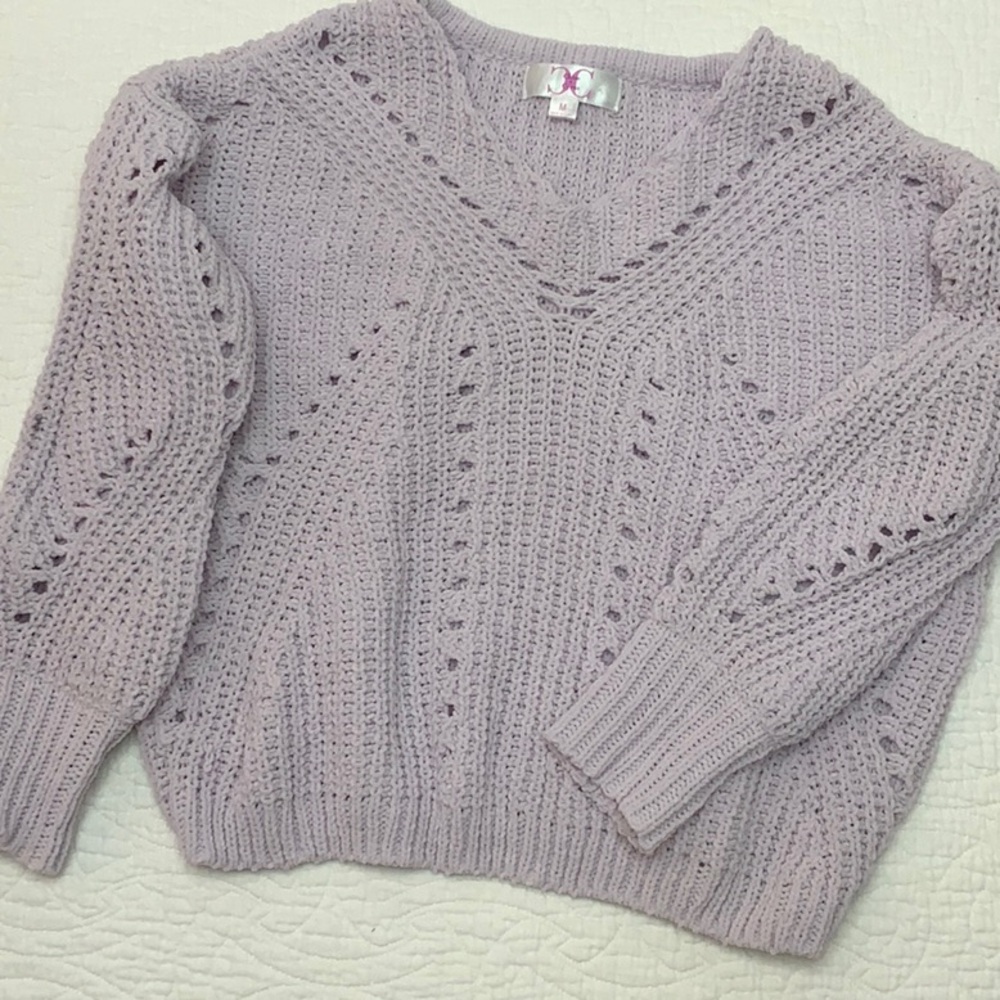 Lavender Chunky Knit V-Neck Sweater